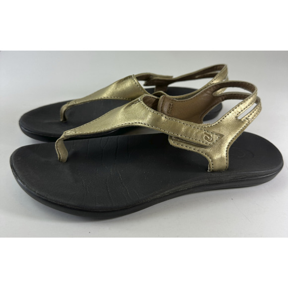 OluKai Comfort Eheu Slingback Thong Sandals Gold Metallic V-Strap Girls Size 3 - Picture 11 of 12